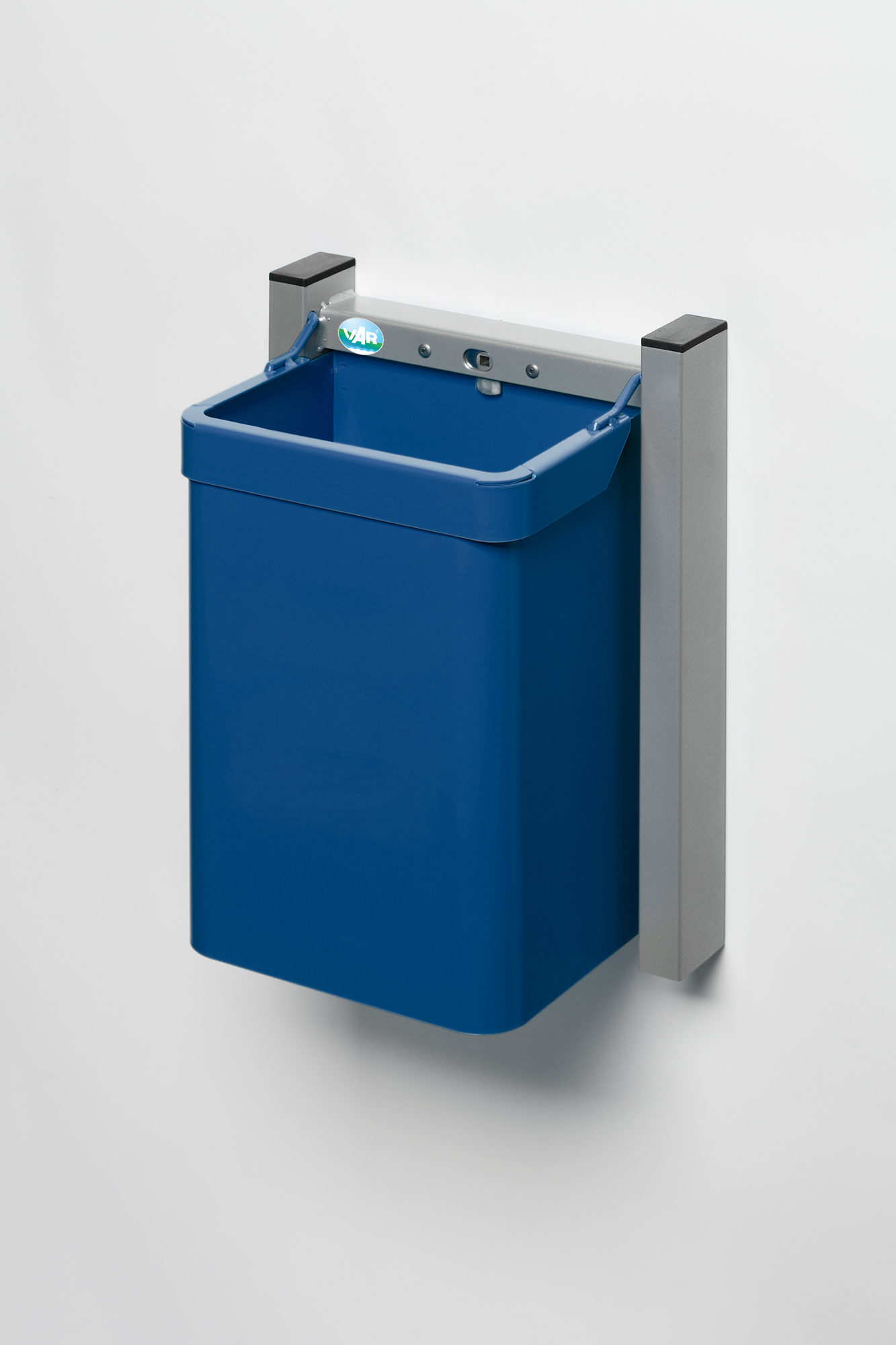 Robuster Abfallsammler 1-Fach mit Wandhalterung | 15 Liter, HxBxT 42,5x31x23cm | Verzinkter Stahl | Blau