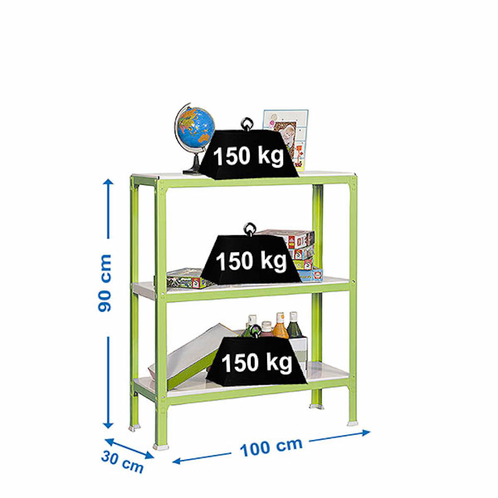 Wohnregal LIVING KOALA METAL mit 3 Fachböden | HxBxT 90x100x30cm | Fachlast 150kg | Grün/Weiß