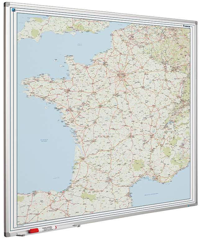 Magnetisches Whiteboard Straßenkarte Frankreich | HxBxT 120x120cm | inkl. Befestigungsmaterial & Stiftablage | Sublimationsstahl