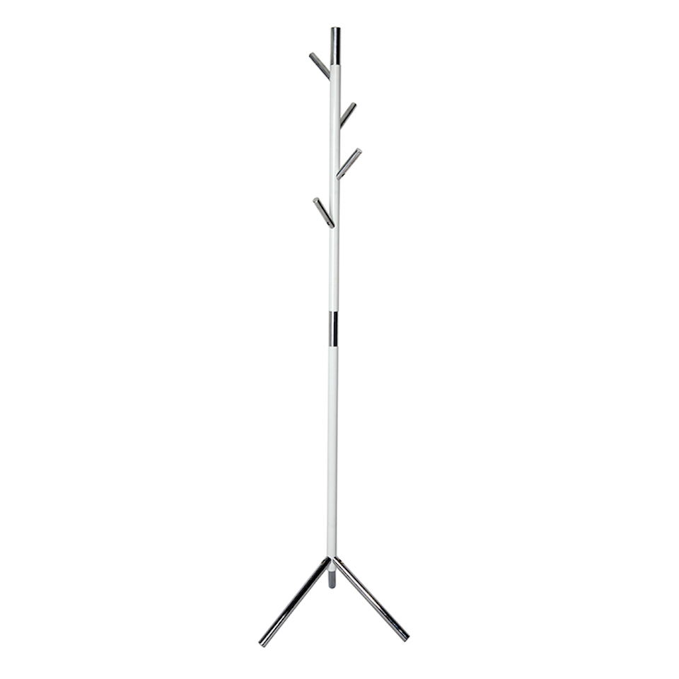 Schicker minimalistischer Garderobenständer mit 4 Aluminiumhaken | Höhe 180cm | Weiß, Haken verchromt