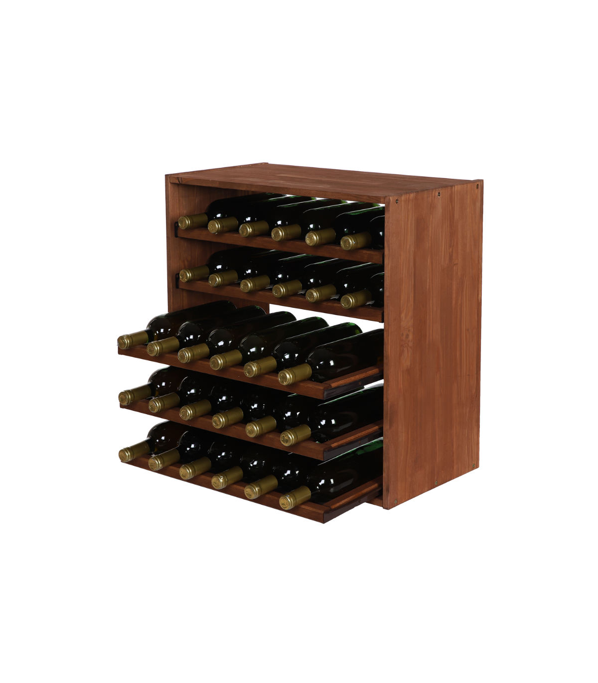 Modulares Weinregal VINCELLAR MOD | HxBxT 60x60x30cm | Auszug Modul für 30 Flaschen | mit ausziehbaren Ebenen | Massives Kiefernholz | Braun geölt