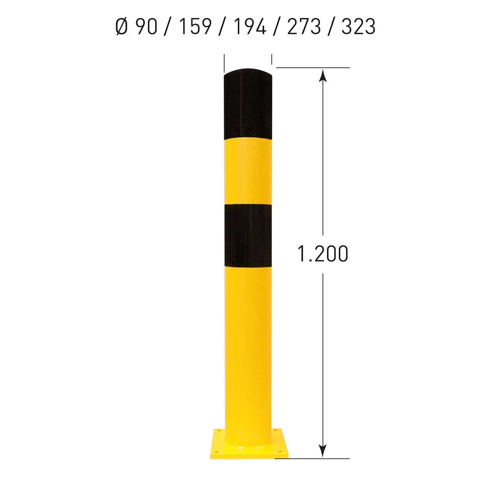 Rammschutz-Poller XL zum Aufdübeln | HxØ 120x19,4cm | Materialstärke 4,5mm | Feuerverzinkter & kunststoffbeschichteter Stahl | Schwarz-Gelb