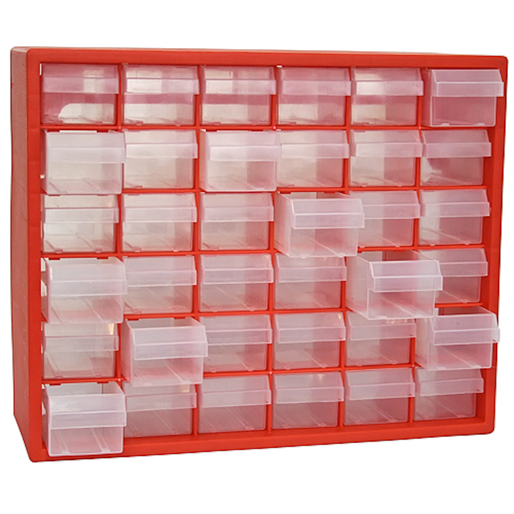 Cosimi Kleinteilemagazin mit 36 Schubfächern Rot | HxBxT 65x40,5x30,5cm | Kleinteileregal, Sortimentsboxen, Sortimentskastenregal, Regalsystem