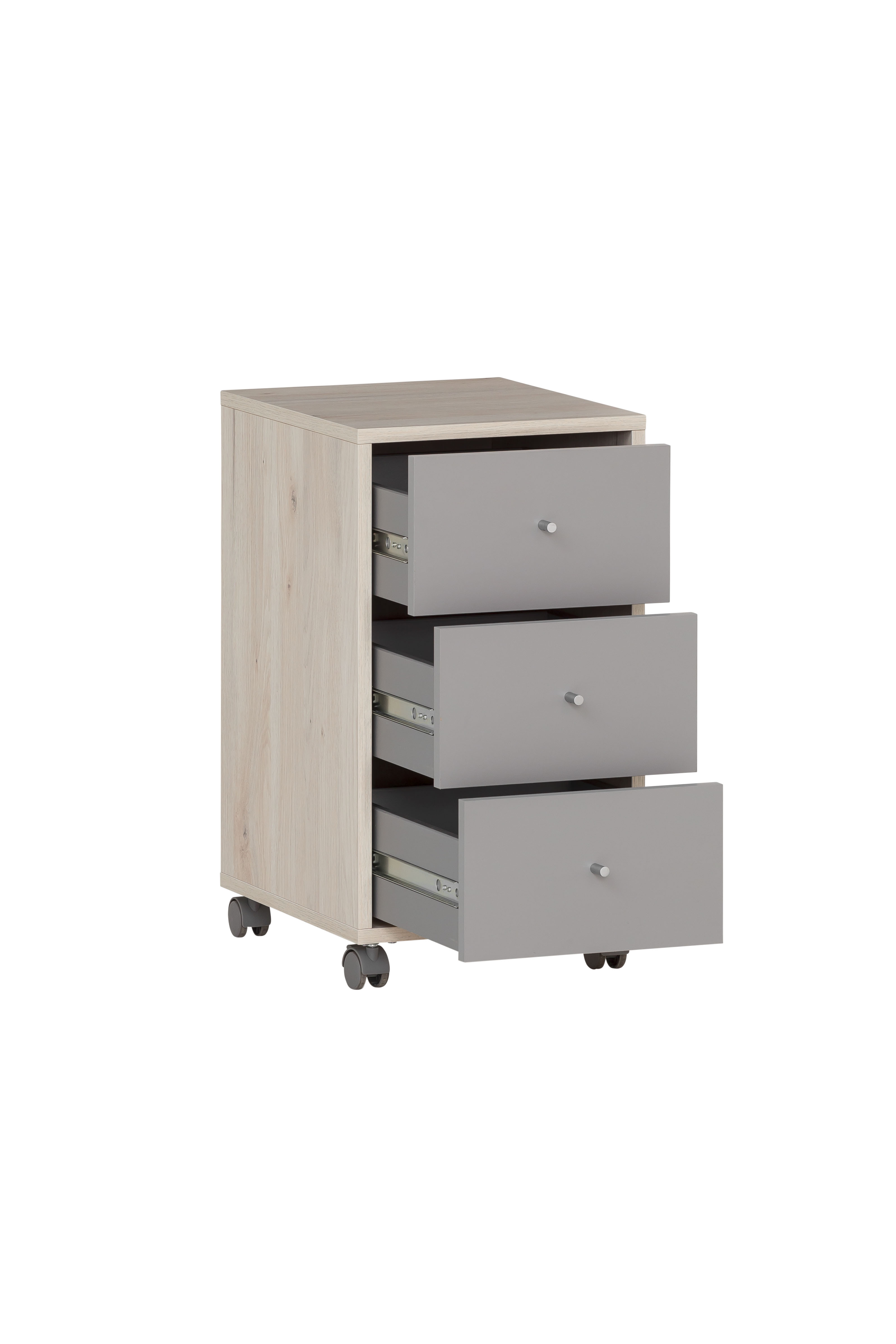 Möbelpartner Rollcontainer Pigeon | HxBxT 59,7x32,6x39cm | 3 Schubladen | Weiß/Grau