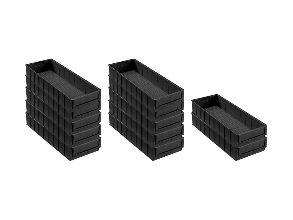 SuperSparSet 12x Leitfähige Industriebox 500 B | HxBxT 8,1x18,3x50cm | 6 Liter | ESD, Sichtlagerkasten, Sortimentskasten, Sortimentsbox, Kleinteilebox