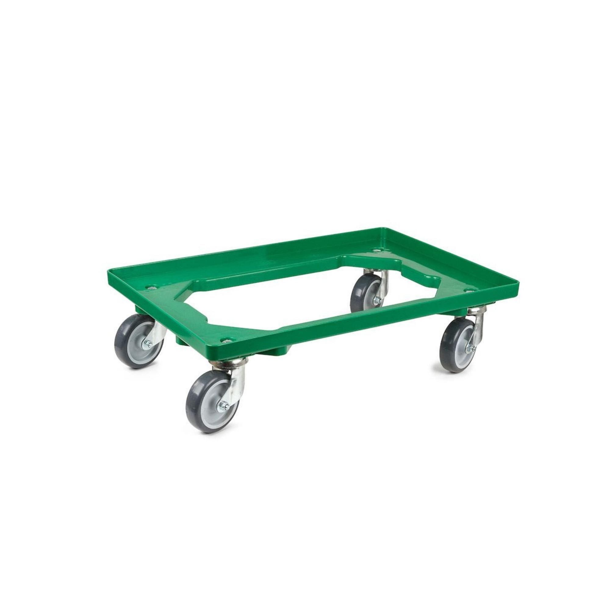 SparSet 2x Transportroller für Euroboxen 60x40cm mit Gummiräder grün | Offenes Deck | 2 Lenkrollen & 2 Bockrollen | Traglast 300kg | Kistenroller Logistikroller Rollwagen Profi-Fahrgestell