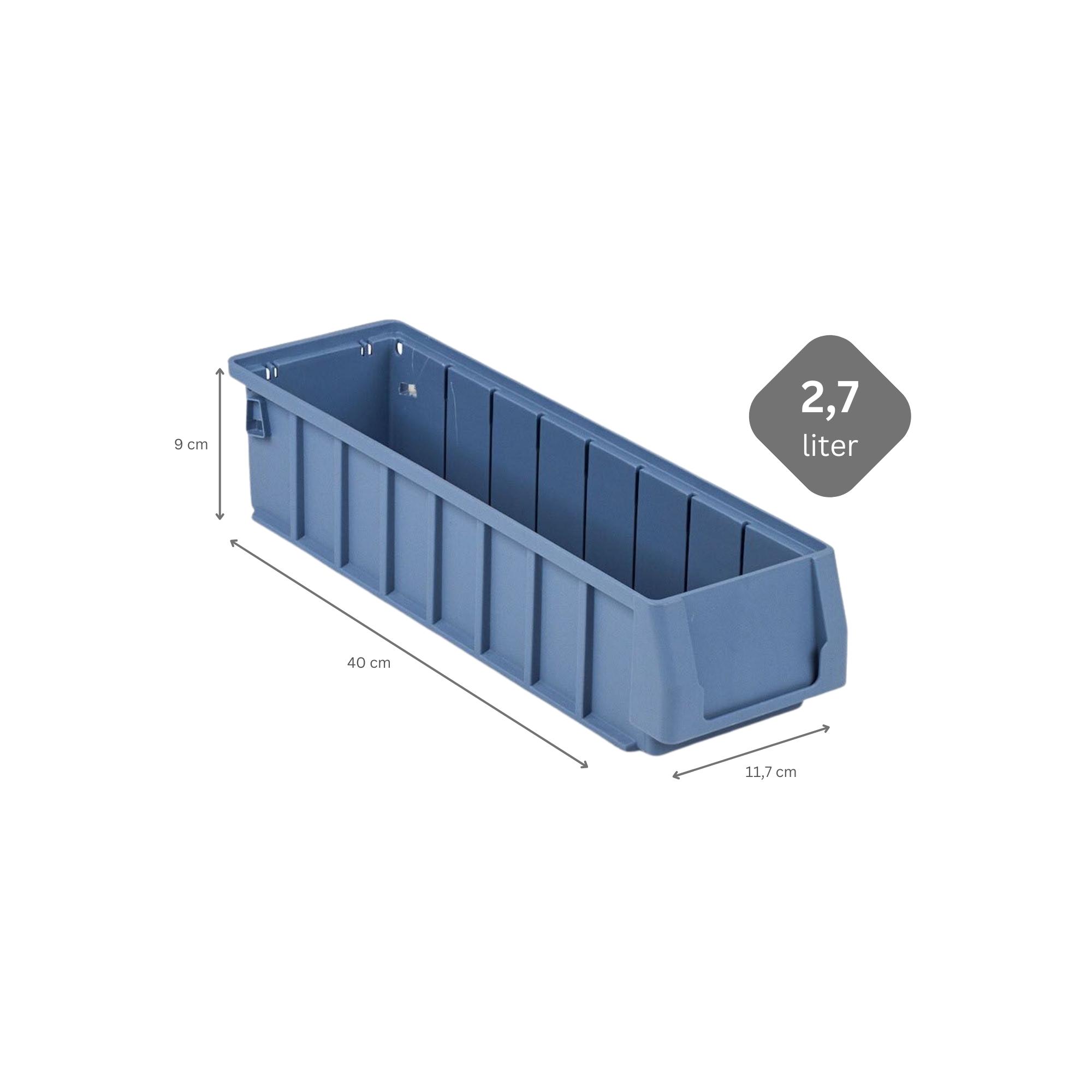 Regalkasten 400 SN mit Etikett & Schutzhaube | HxBxT 9x11,7x40cm | 2,7 Liter | Sichtlagerkasten, Sortimentskasten, Sortimentsbox, Kleinteilebox