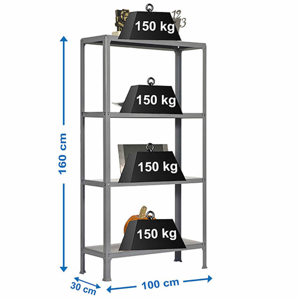 Wohnregal LIVING KOALA METAL mit 4 Fachböden | HxBxT 160x100x30cm | Fachlast 150kg | Grau/Grau