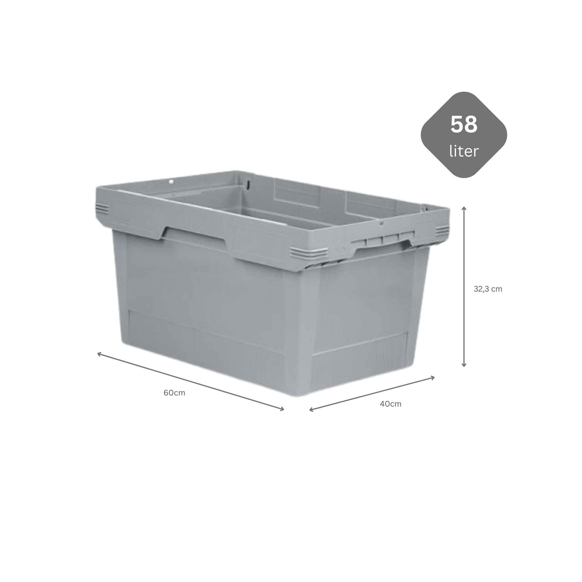 SparSet 5x Conical Mehrweg-Stapelbehälter Grau | HxBxT 32,3x40x60cm | 58 Liter | Lagerbox Eurobox Transportbox Transportbehälter Stapelbehälter