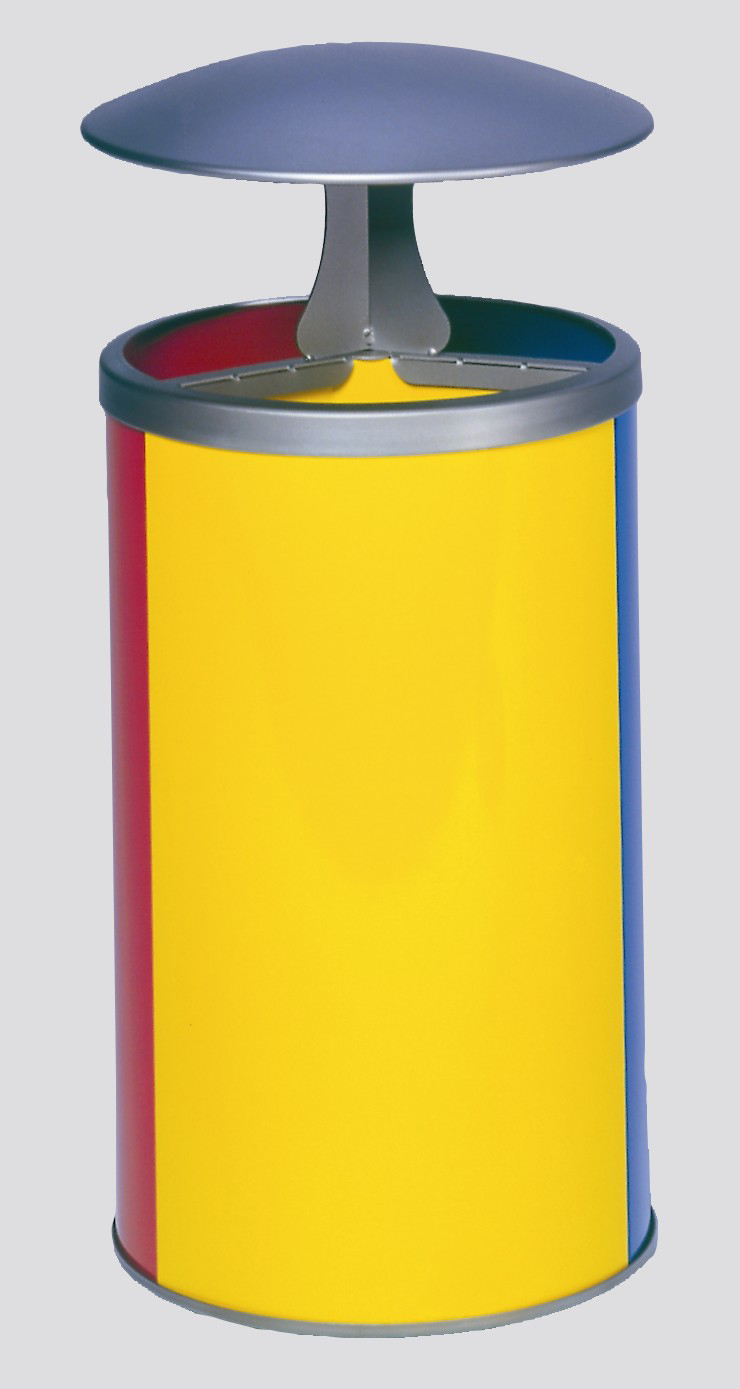 Robuste Wertstoffsammelstation mit Dach | 30 Liter je Behälter, HxBxT 89x42x42cm | Verzinkter Stahl | Blau, Rot, Gelb