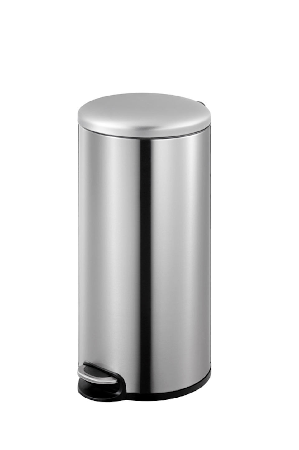 Exklusiver Design-Abfallbehälter mit elegantem Pedal & geräuschlos schließendem Deckel mit Stay-open-Funktion | 30 Liter, HxØ 67,1x29,2cm | Silber