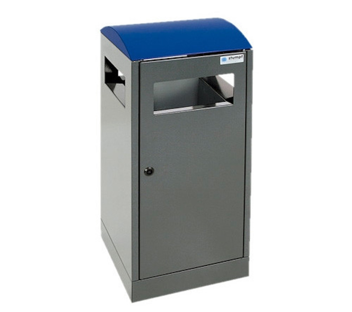 Abfallbehälter für Außenbereiche mit verzinktem Innenbehälter | 40 Liter, HxBxT 81,5x35x35cm | Brandschutzklasse A1 | Anthrazitgrau/Enzianblau