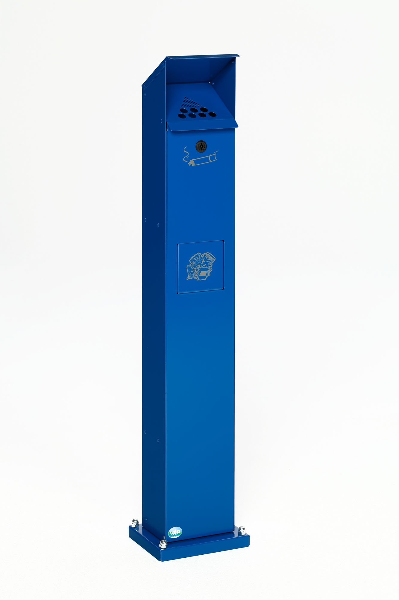 Kombiascher Standsäule für Außenbereich | HxBxT 115x18x15cm | Verzinkter Stahl | Blau