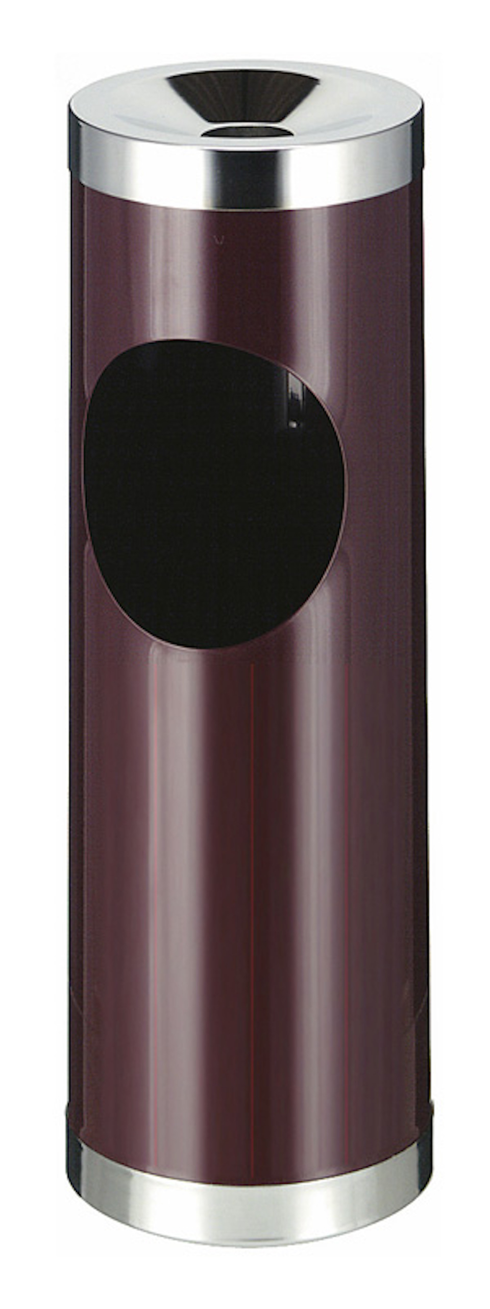 Runder Metall Kombiascher mit ovaler Einwurfsöffnung | 30 Liter, HxØ 72x24cm | Bordeaux