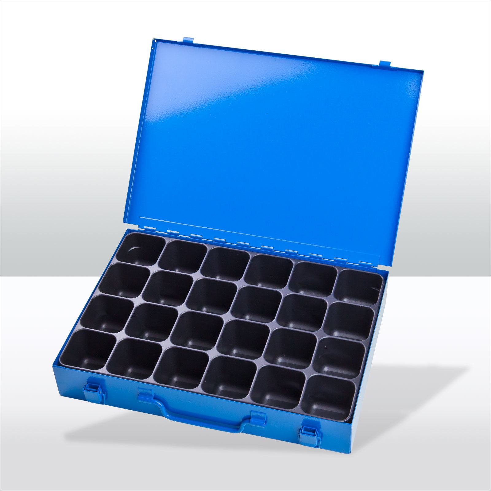 Stahlblechkästen mit Spannverschluss 24 Fächer | HxBxT 5x33x23cm | Lichtblau