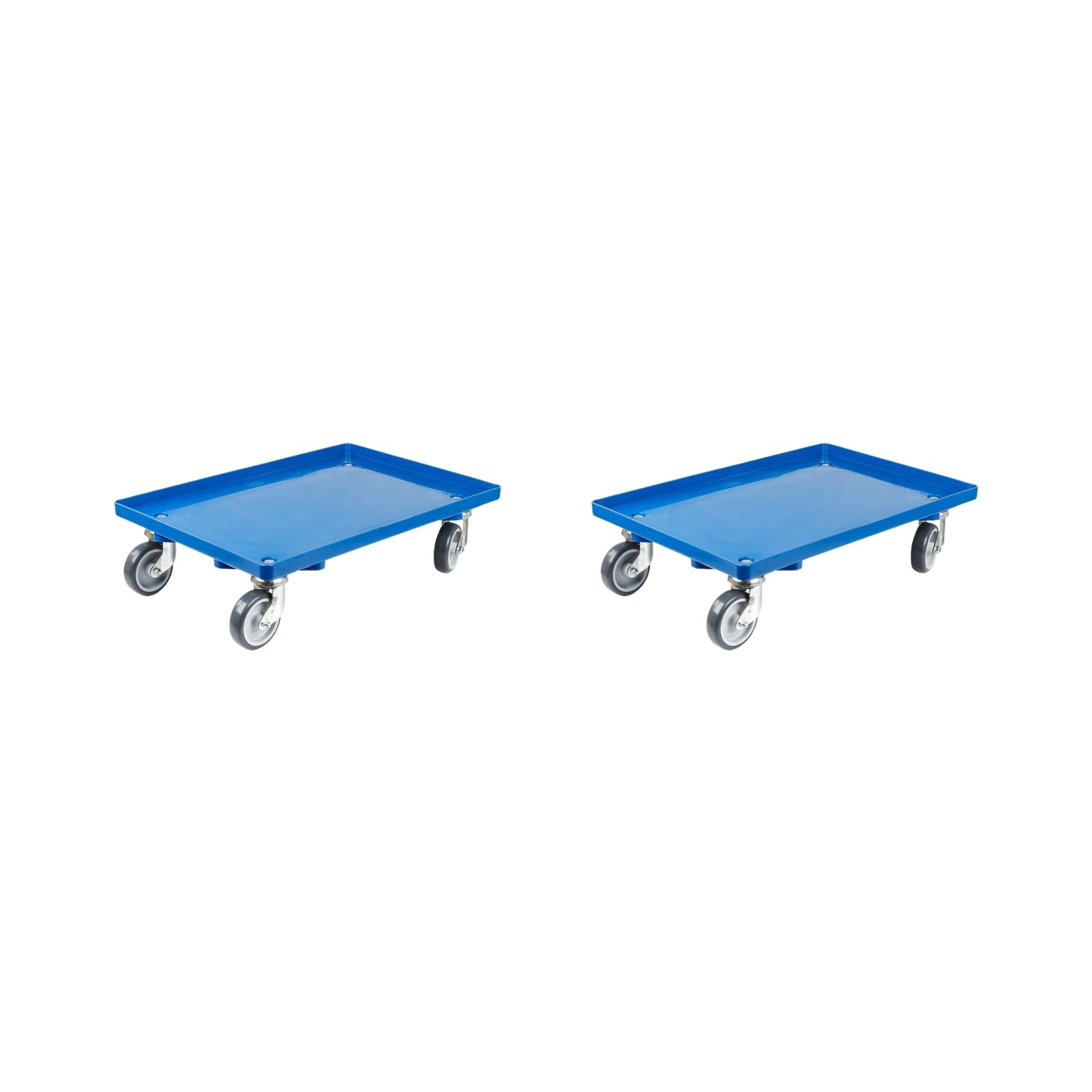SparSet 2x Transportroller für Euroboxen 60x40cm mit Gummiräder blau | Geschlossenes Deck | 2 Lenkrollen & 2 Bremsrollen | Traglast 300kg | Kistenroller Logistikroller Rollwagen Profi-Fahrgestell