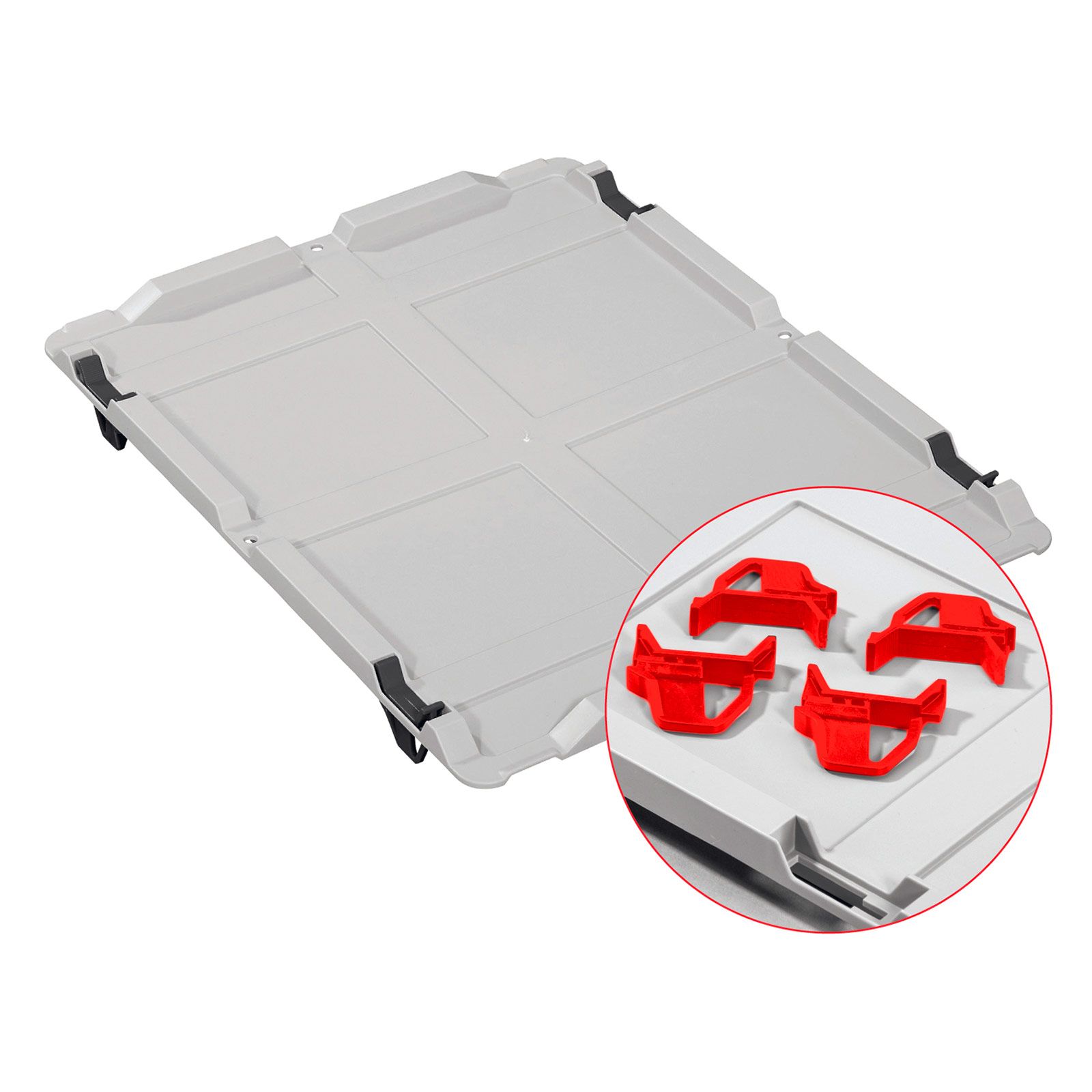 Auflagedeckel Set Eurobox NextGen mit 4 roten Schiebeschnappverschlüssen | BxT 30x40cm | Eurobehälter, Transportbox, Transportbehälter, Stapelbehälter