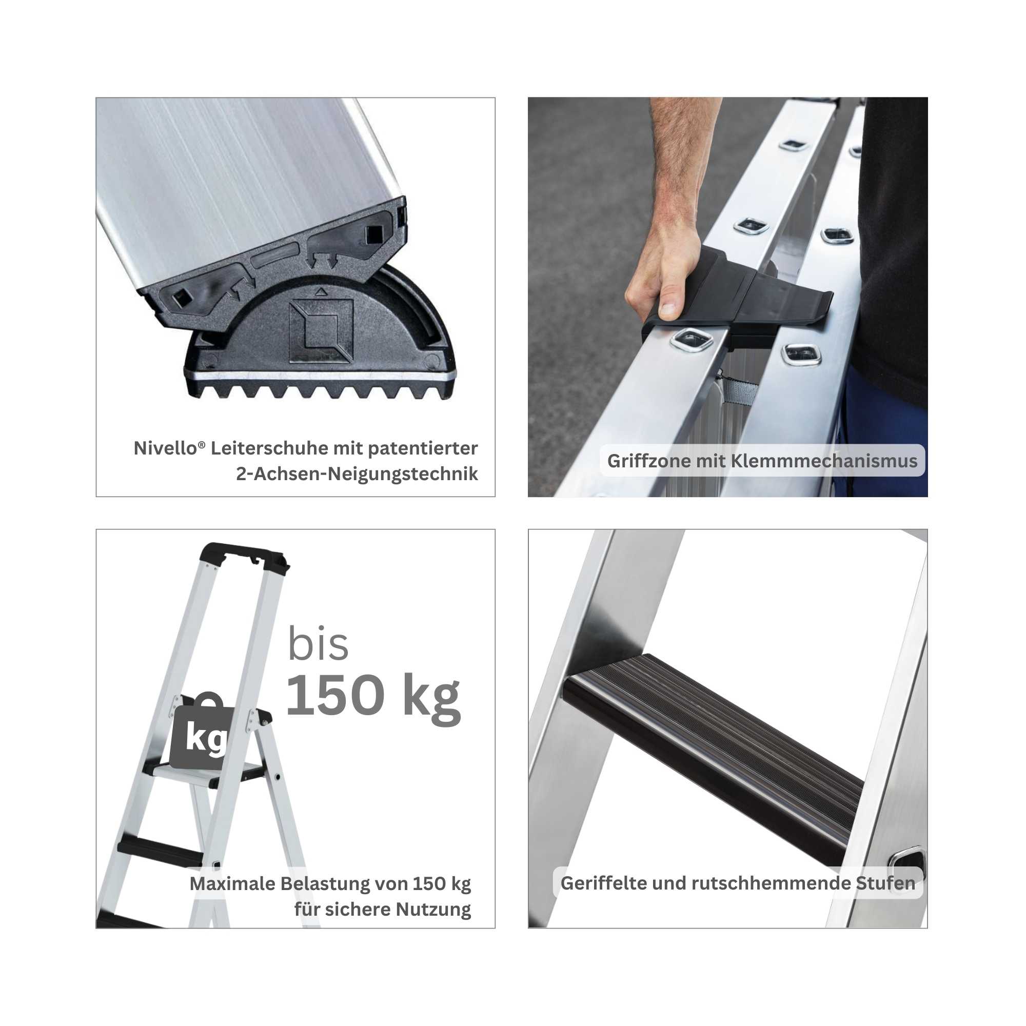 Stufen-Stehleiter einseitig begehbar mit clip-step relax 5 Stufen