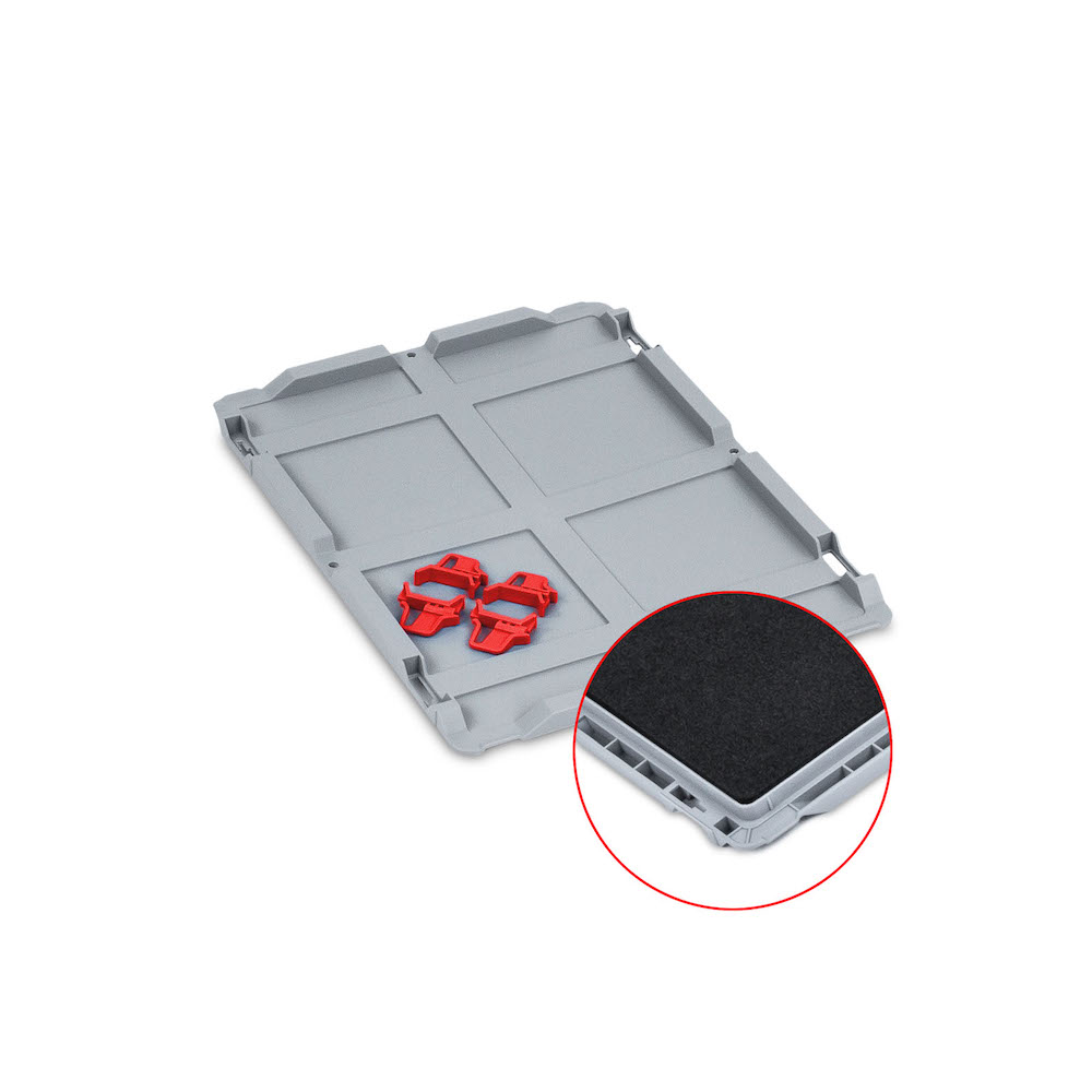 SparSet 10x Auflagedeckel Set Eurobox NextGen mit Schaumstoff und 4 rote Schiebeschnappverschlüsse | BxT 30x40cm | Eurobehälter, Transportbox, Transportbehälter, Stapelbehälter