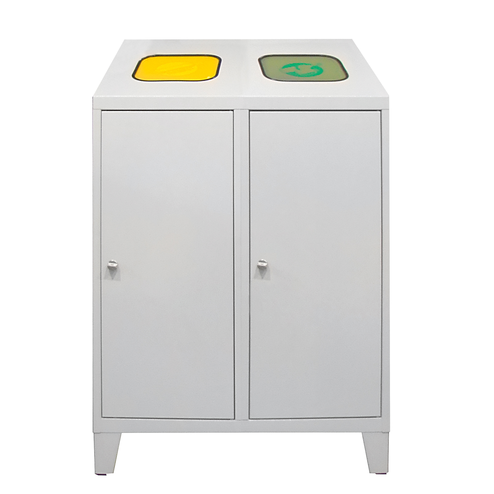 Recycling-Abfallsammler mit Abfallsackhalterung Duo | HxBxT 122x80x45cm | 2x 120 Liter | Lichtgrau
