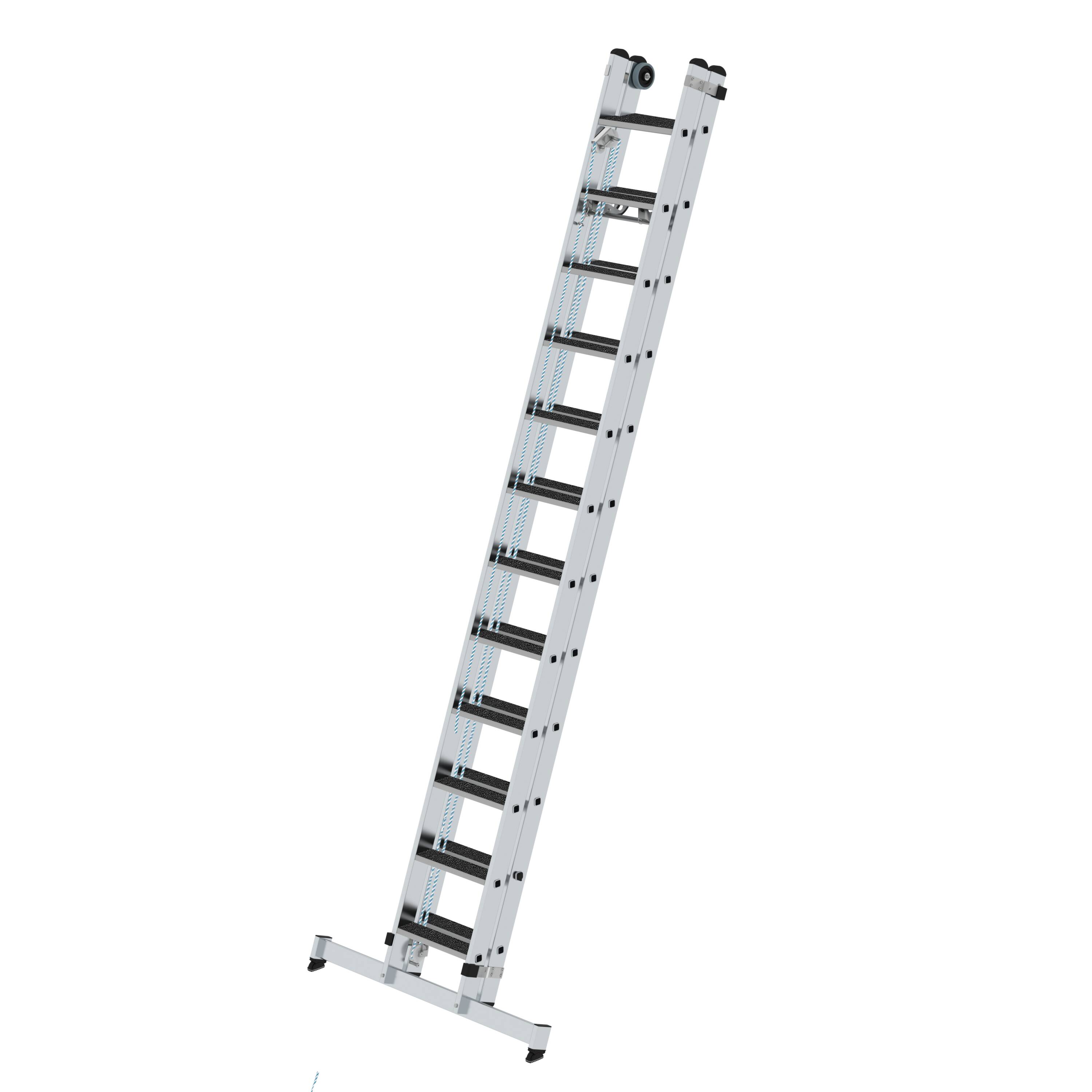 Stufen-Seilzugleiter 2-teilig mit nivello® Traverse und clip-step R13 2x12 Stufen