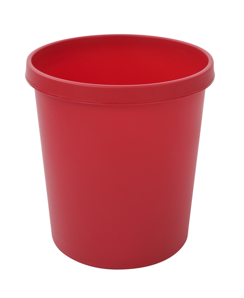 Klassischer runder Kunststoff Papierkorb | 18 Liter, HxBxT 32x31x31cm | Rot