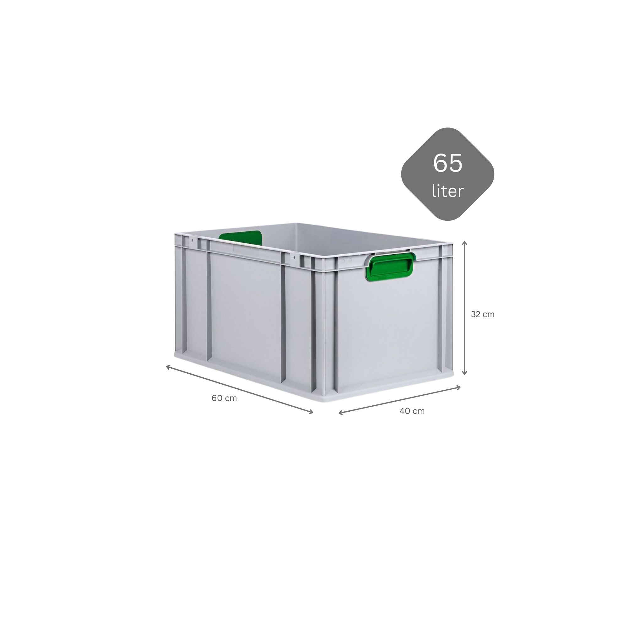 SparSet 5x Eurobox NextGen Color mit Auflagedeckel und Schiebeschnappverschlüsse | HxBxT 32x40x60cm | 65 Liter | Griffe grün geschlossen | Verstärkter Boden | Eurobehälter, Transportbox, Transportbehälter, Stapelbehälter