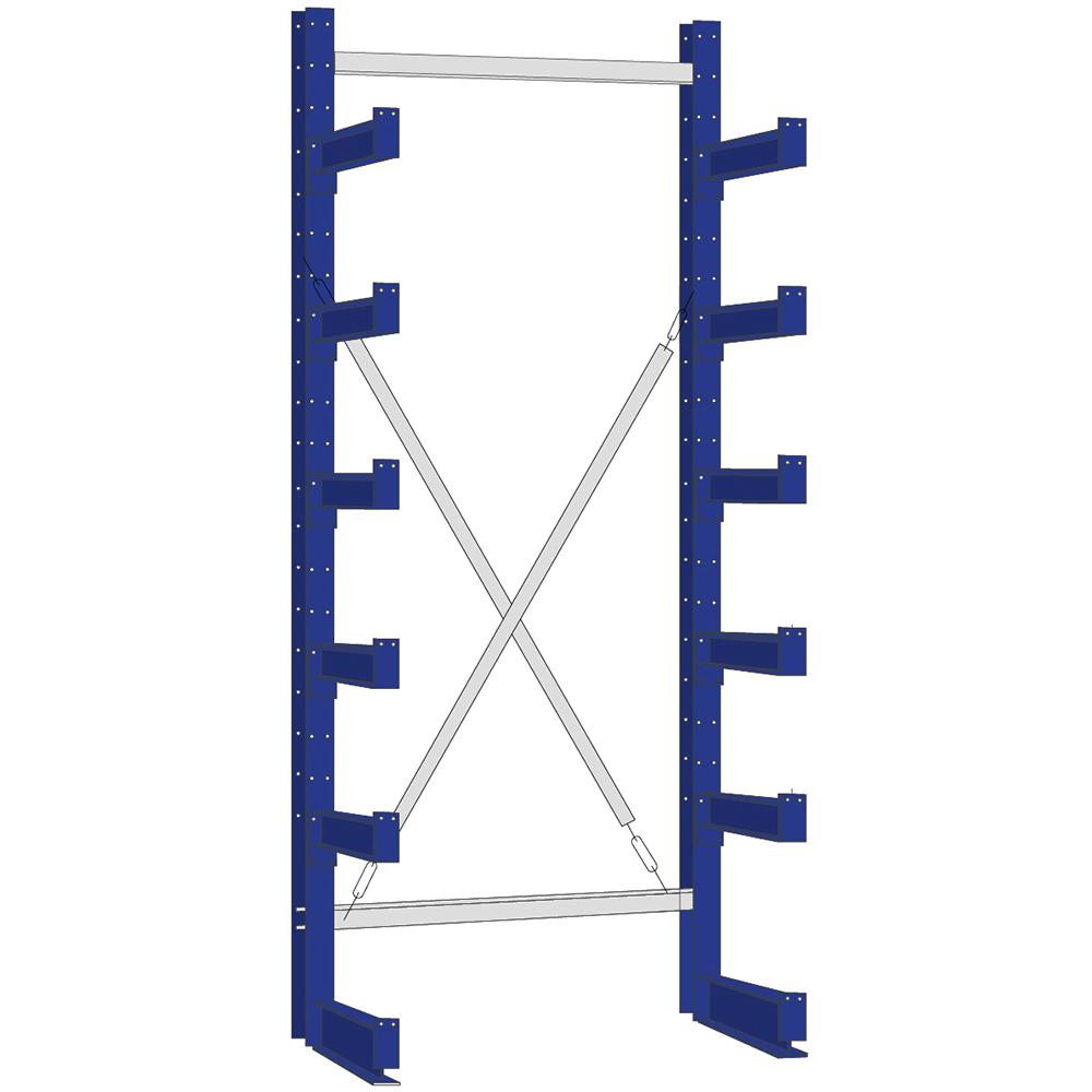 Kragarmregal einseitig TAURUS | Grundregal | frei verstellbare Kragarmen | HxBxT 250x101x60cm | 6 Ebenen inkl. Fußebene | Armlast 750kg | Enzianblau
