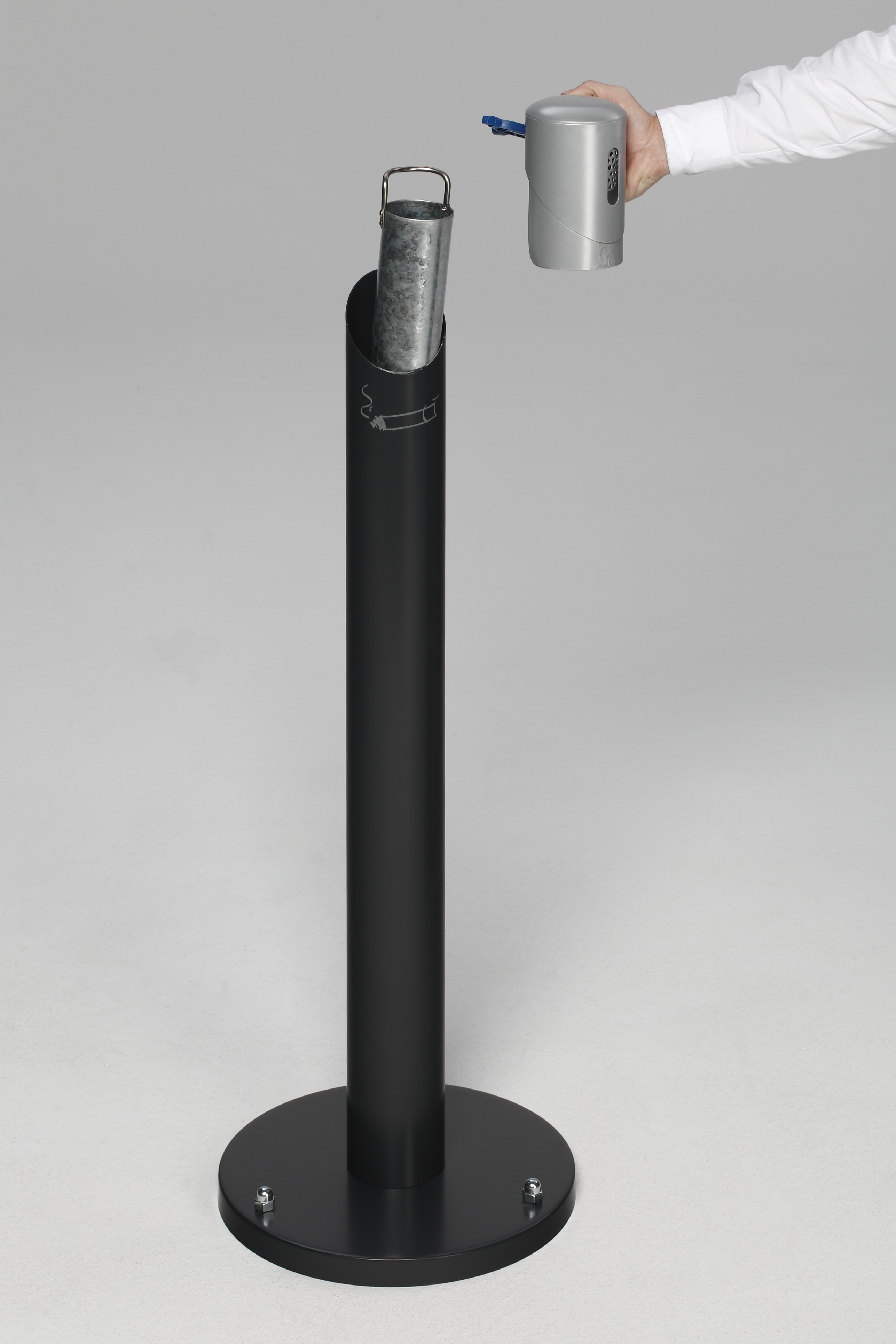 Runder Ascher Standsäule mit abnehmbarem Kopfteil | 9,4 Liter, HxBxT 100,5x36,5x36,5cm | Verzinkter Stahl | Anthrazit
