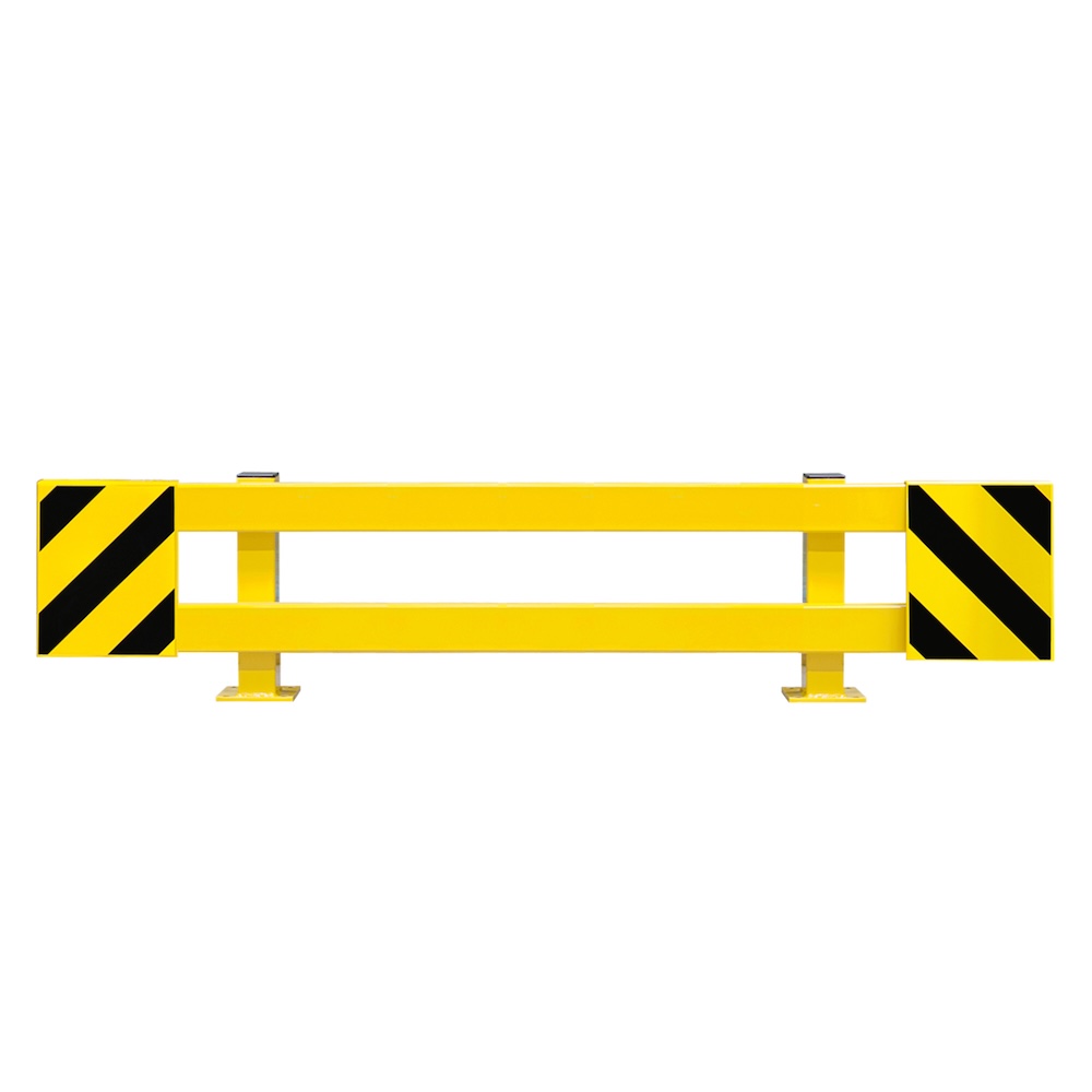 Längenverstellbare Regalschutz-Planke | Regalstirnschutz Doppelregal-Set | HxBxT 46,5x170-210x16cm | Kunststoffbeschichteter Stahl | Schwarz-Gelb