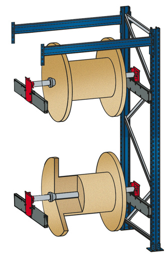 Schulte Kabeltrommel-Regal | BlockRoll System, gebremst | Anbauregal | HxBxT 250x87x104,5cm | 2 Kabeltrommelachsen | Achsdurchmesser 34mm | Traglast 1000kg