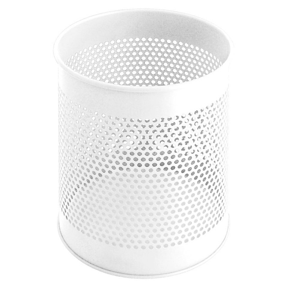 Runder perforierter Papierkorb aus Metall | 15 Liter, HxØ 32x26cm | Weiß