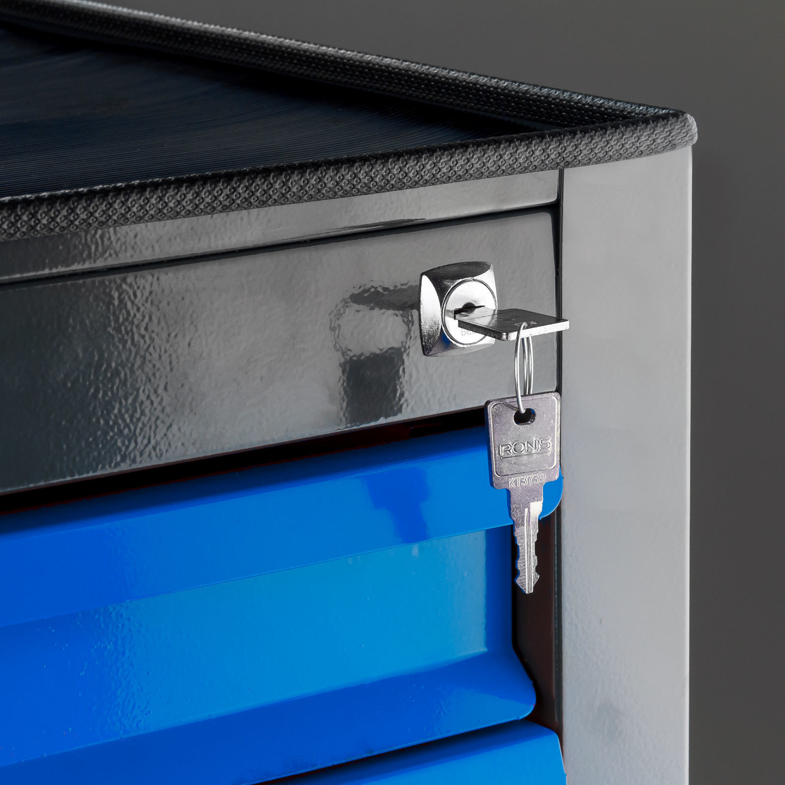 Schubladenschrank Kobra mit 10 Schubladen + Gummiauflage | HxBxT 90x71x55cm | Anthrazitgrau/Blau