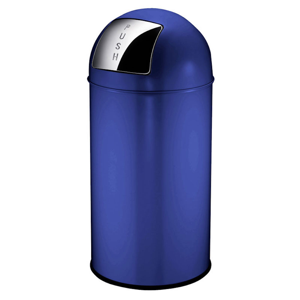 Abfallbehälter mit Pushdeckel & Inneneimer aus Metall | 40 Liter, HxBxT 74x34x34cm | Blau