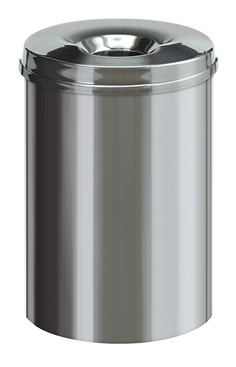 Selbstlöschender Papierkorb & Abfallsammler aus Edelstahl | 30 Liter, HxØ 47x33,5cm | Silber
