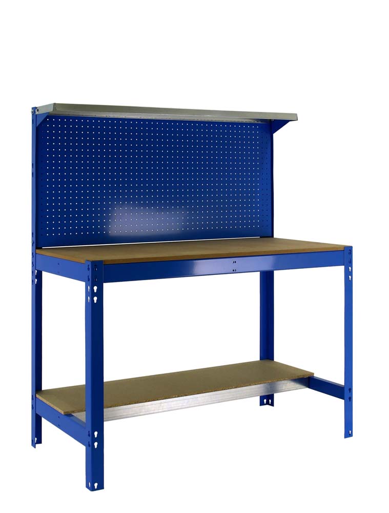 Werkbank BUFFALO mit Werkzeugwand und Ablage | HxBxT 84x150x61cm | Traglast 600kg | Blau