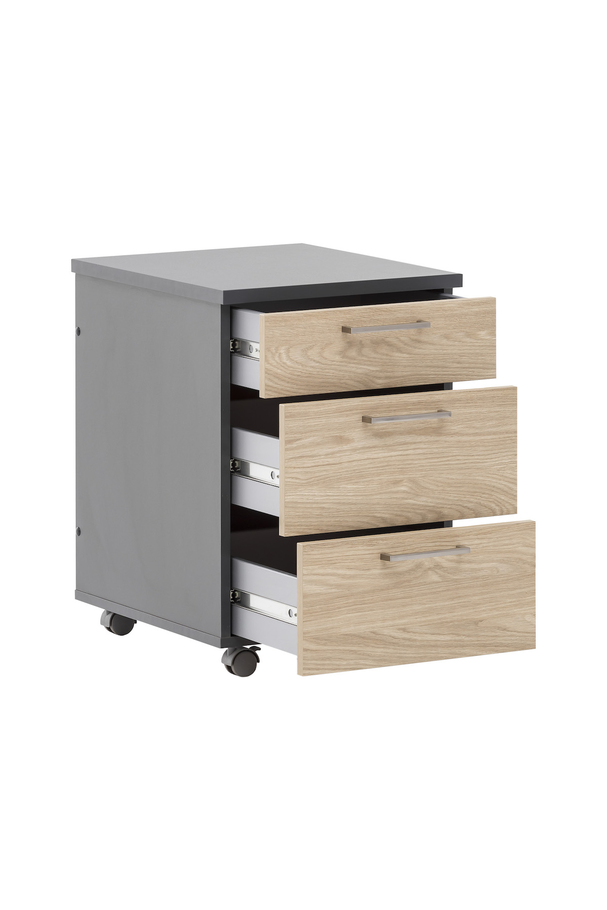 Möbelpartner Rollcontainer Hippo | HxBxT 60x40x50cm (Höhe mit Rollen) | 3 Schubladen | Eiche