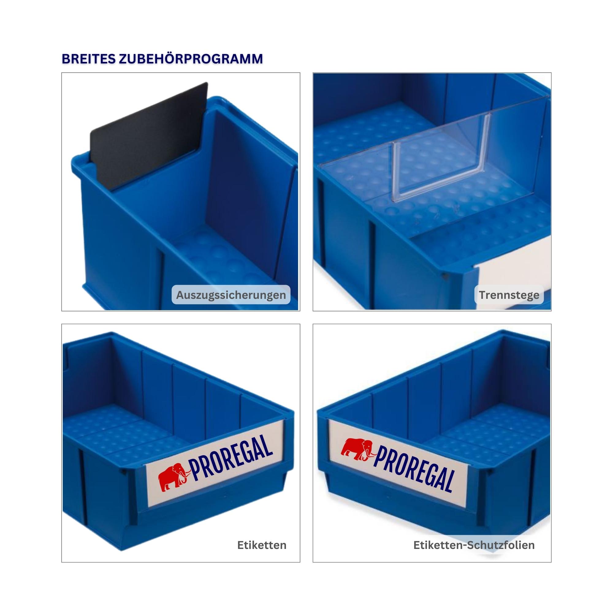 SuperSparSet 12x Blaue Industriebox 500 B | HxBxT 8,1x18,3x50cm | 6 Liter | Sichtlagerkasten, Sortimentskasten, Sortimentsbox, Kleinteilebox
