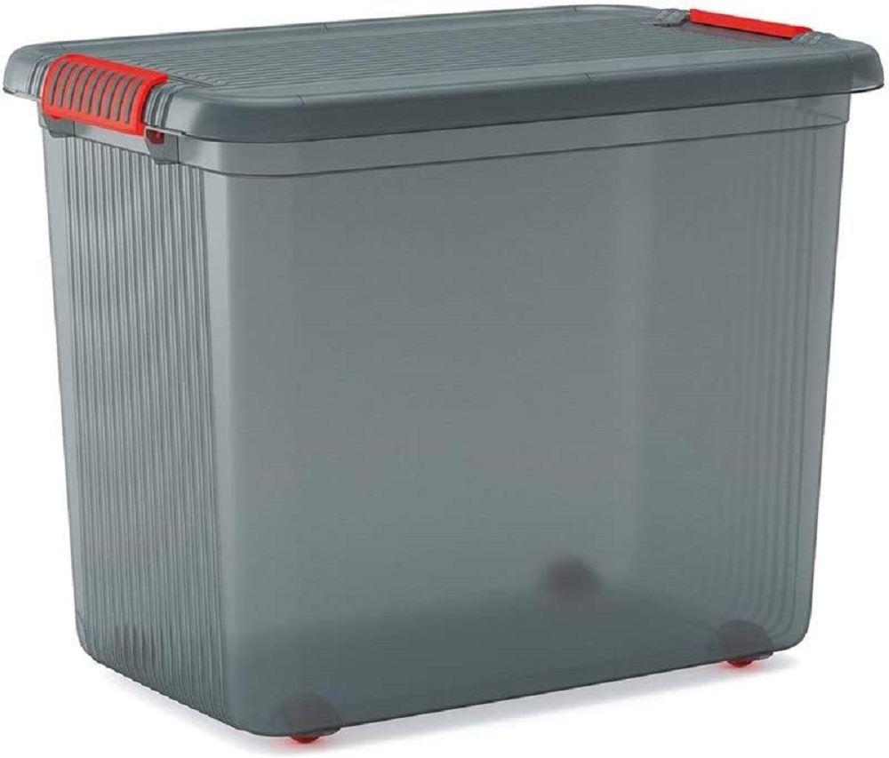 Mehrzweck Aufbewahrungsbehälter MANATEE mit Deckel | HxBxT 45x59x39 cm| 60 Liter | Grau/Orange | Behälter, Box, Aufbewahrungsbehälter, Aufbewahrungsbox