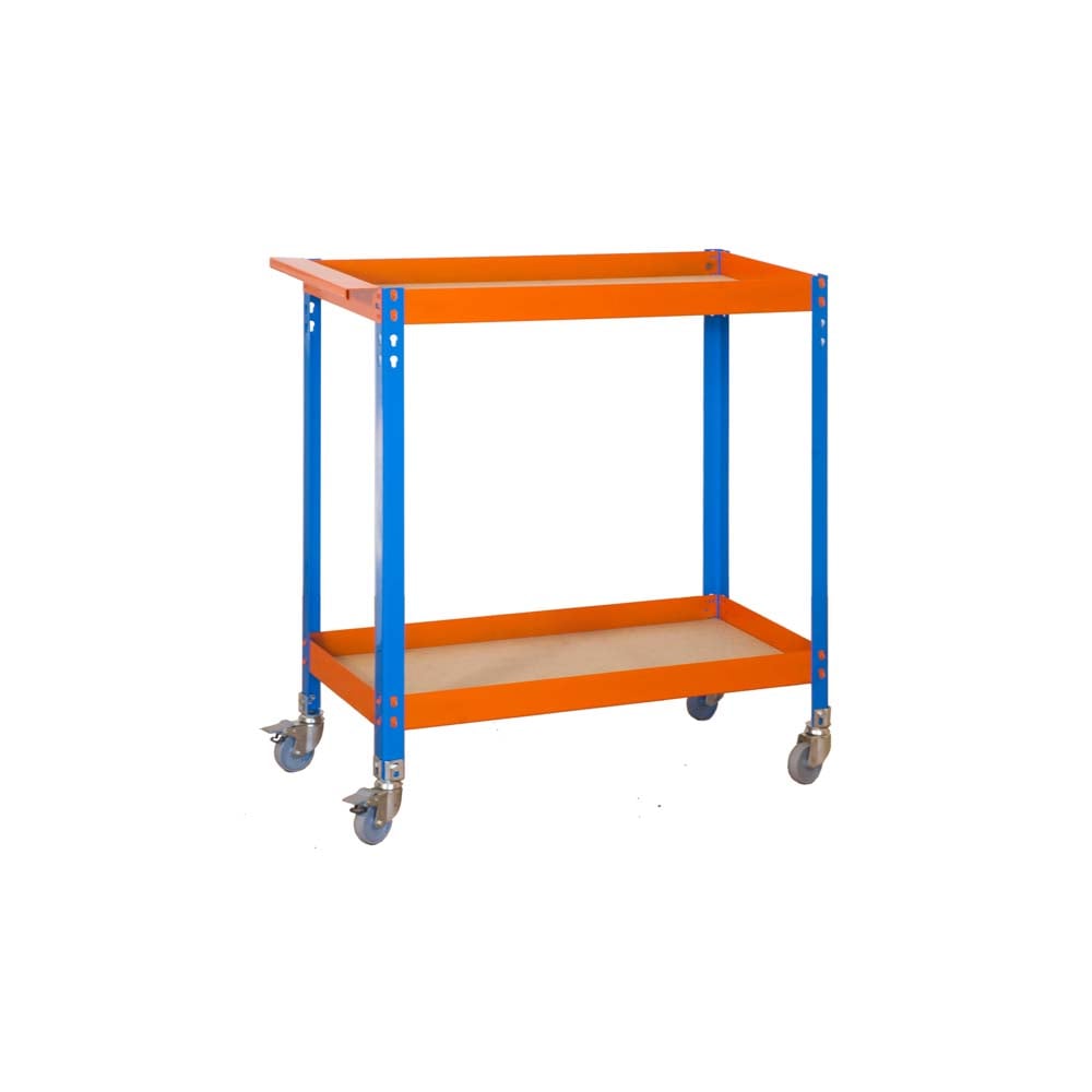 Montagewagen Muli Wood | HxBxT 103x90x40cm | 2 Holzböden | Blau-Orange