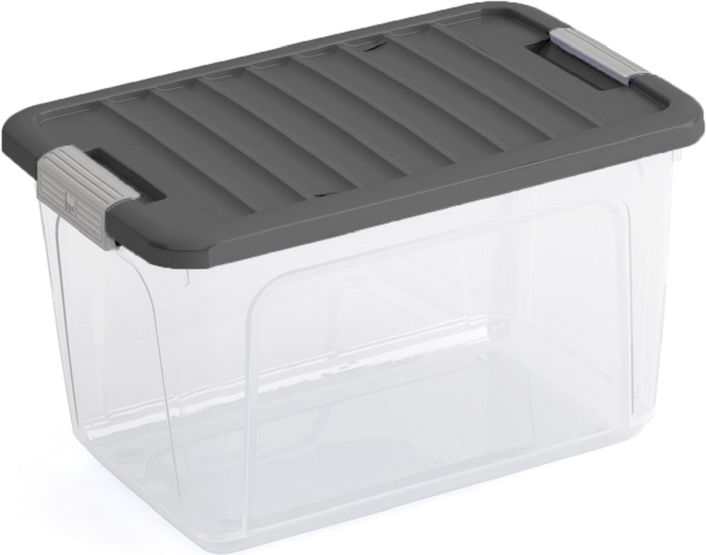 Mehrzweck Aufbewahrungsbehälter HAWK mit grauem Deckel | HxBxT 25x38x23cm | 15 Liter | Transparent | Behälter, Box, Aufbewahrungsbehälter, Aufbewahrungsbox