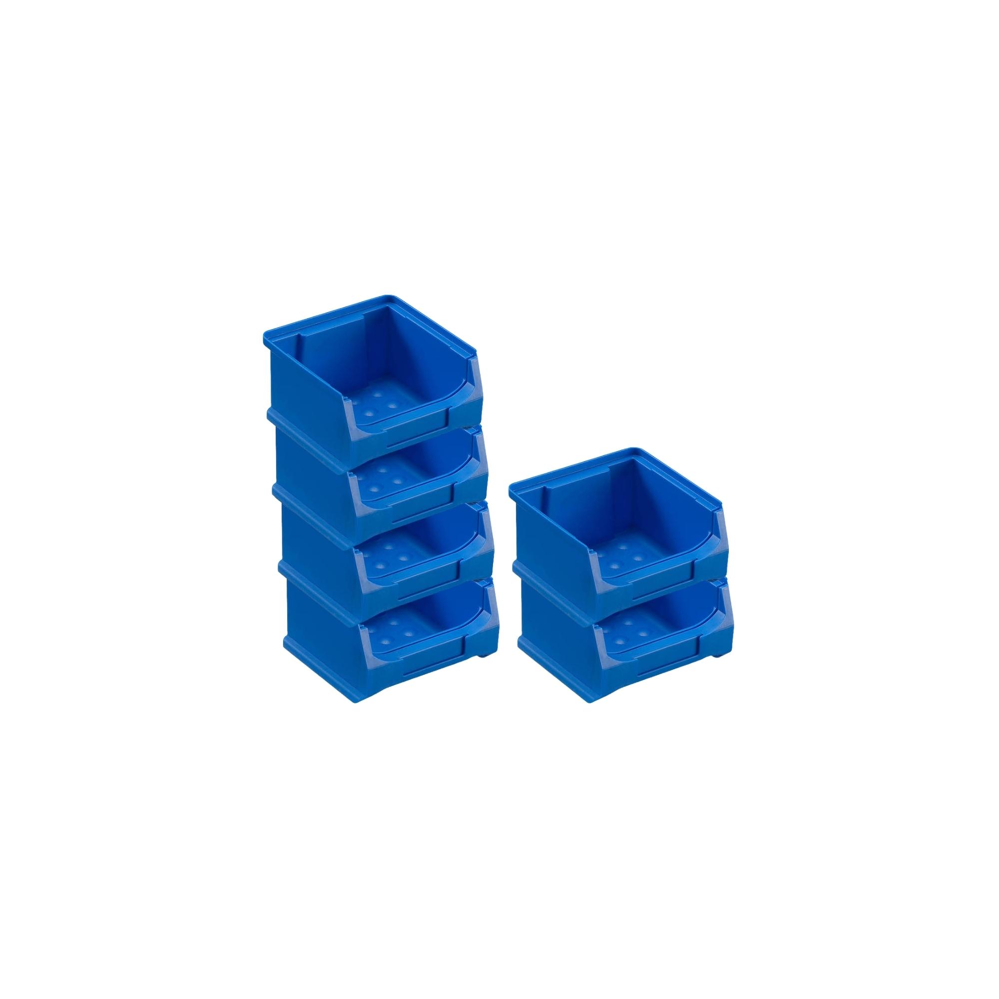 Wandleiste mit 6x Blaue Sichtlagerbox 1.0 mit Abdeckung | HxBxT 6,1x60,5x10cm | Wandhalterung, Kleinteileaufbewahrung, Sortimentsboxhalterung