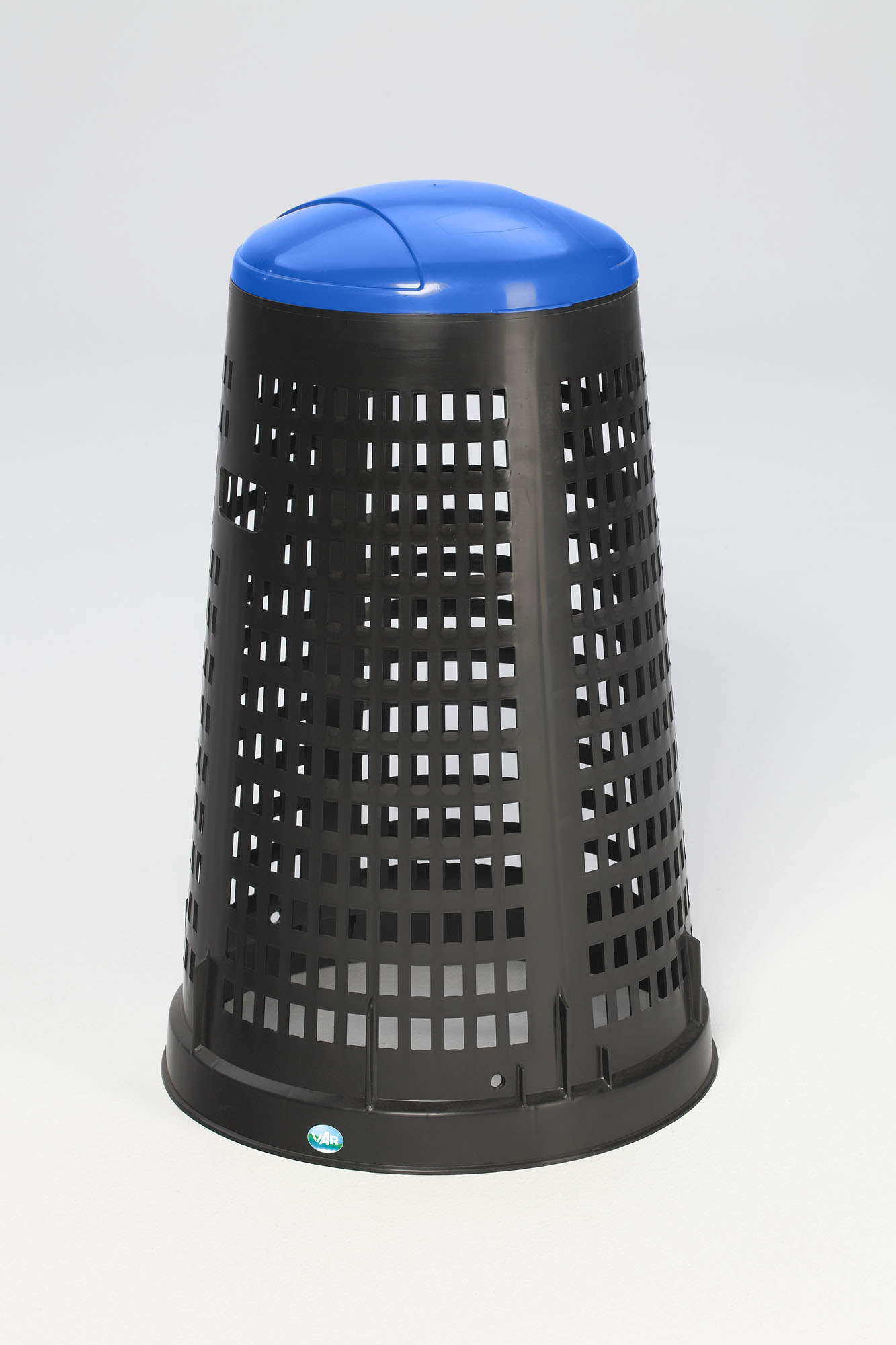 Robuster Abfallsammler Korbständer mit Klemmring | 90 Liter, HxBxT 88x52,5x52,5cm | Kunststoff | Schwarz | Blauer Deckel