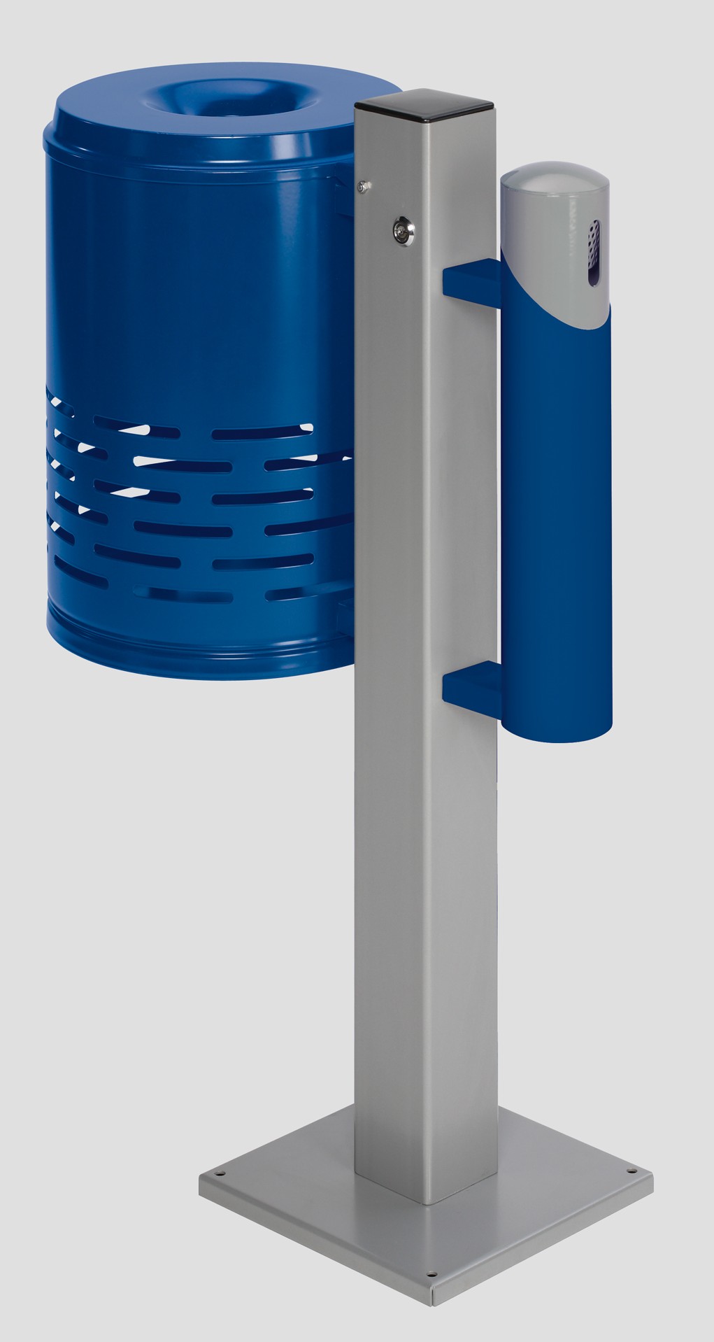 Kombiascher mit Standfuß + Bodenplatte | HxBxT 101x36x36cm | Verzinkter Stahl | Blau-Blau