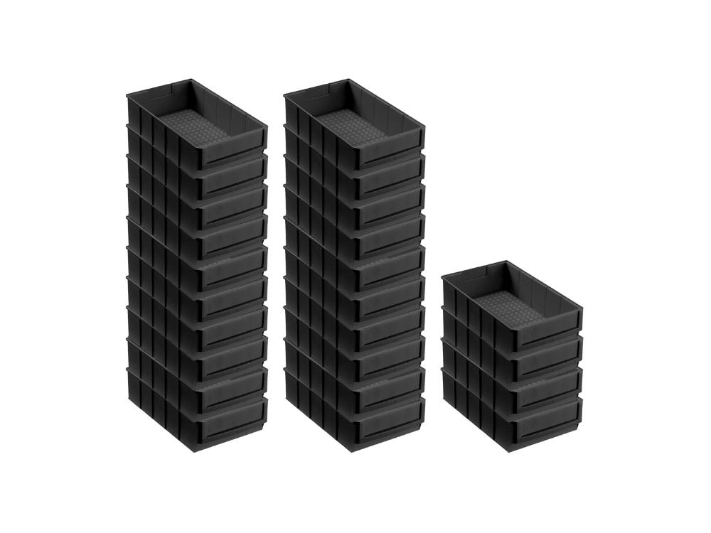 SuperSparSet 24x Leitfähige Industriebox 300 B | HxBxT 8,1x18,3x30cm | 3,4 Liter | ESD, Sichtlagerkasten, Sortimentskasten, Sortimentsbox, Kleinteilebox