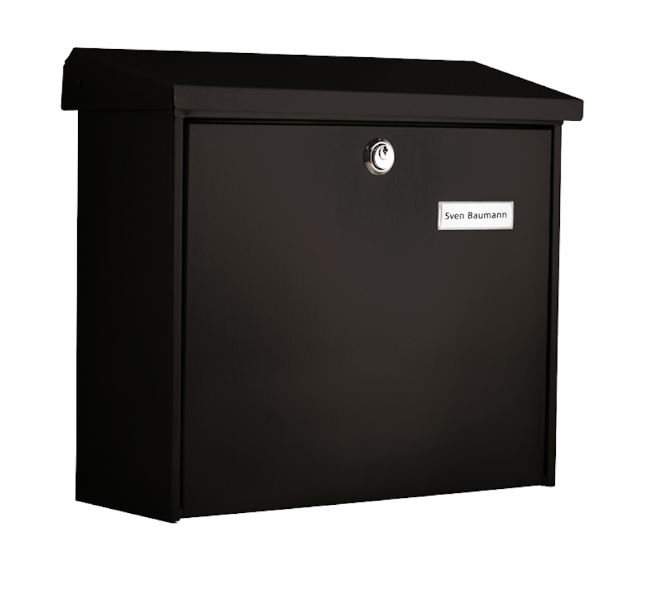 Extra tiefer Briefkasten Comfort aus verzinkem Edelstahl | 19,1 Liter, HxBxT 34x38x14,8cm | Einwurföffnung 33,2x3,2cm | Schwarz