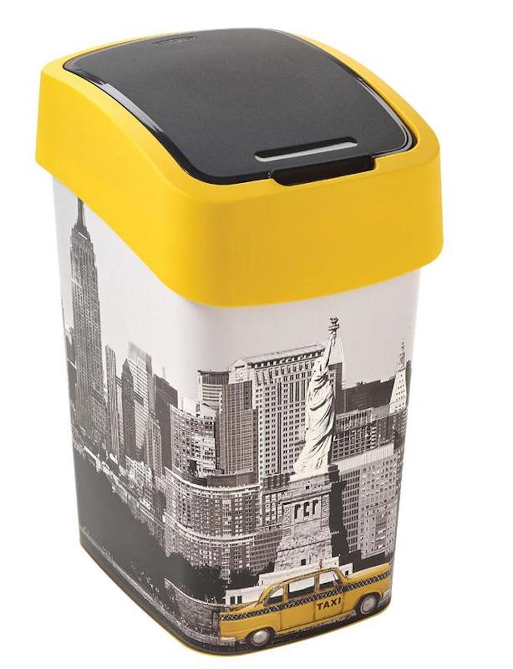 Abfallbehälter mit Schwing-/Klappdeckel | New York | 25 Liter Fassungsvermögen | Gelb