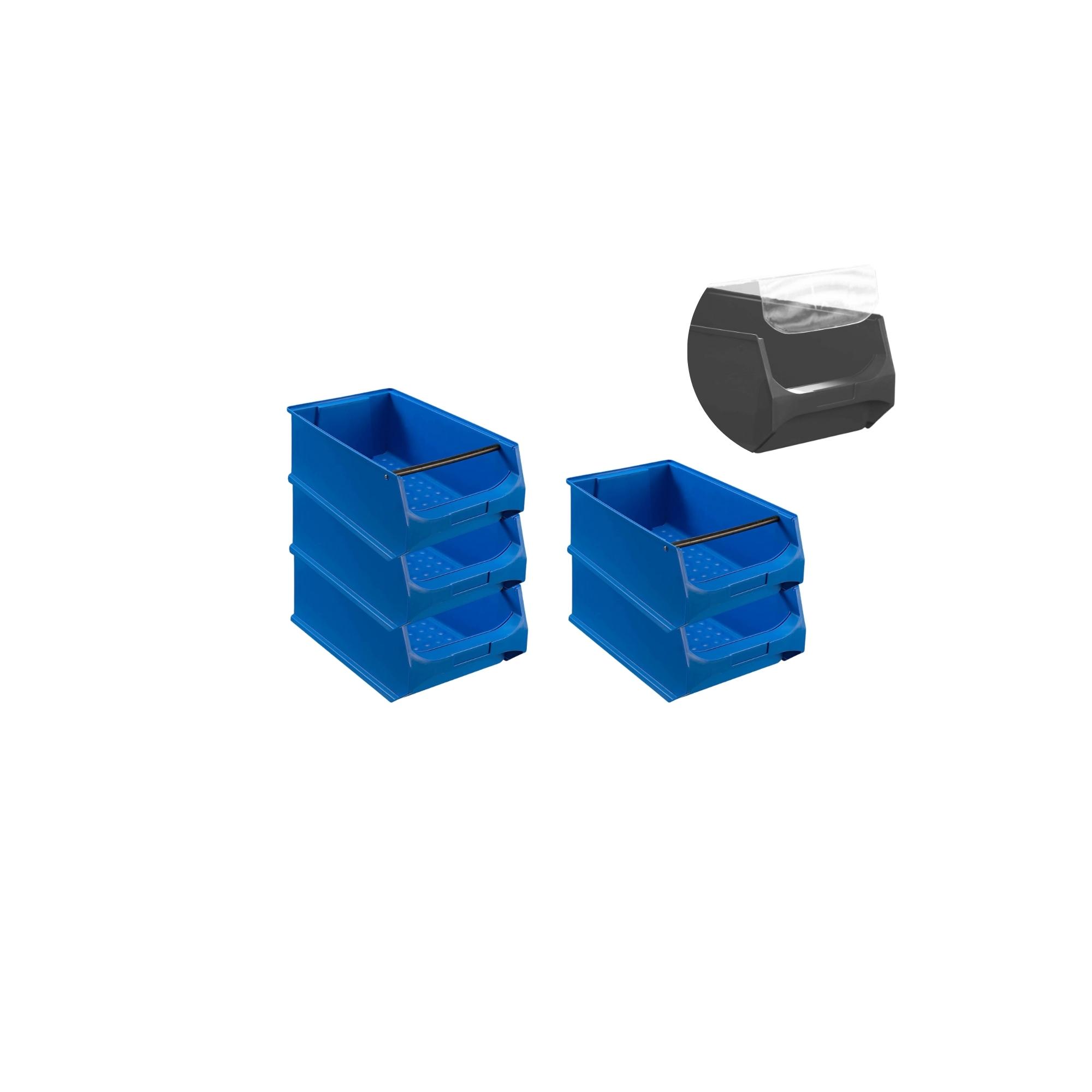SparSet 5x Blaue Sichtlagerbox 5.1 mit Griffstange & Abdeckung | HxBxT 20x30x50cm | 21,8 Liter | Sichtlagerbehälter, Sichtlagerkasten, Sichtlagerkastensortiment, Sortierbehälter