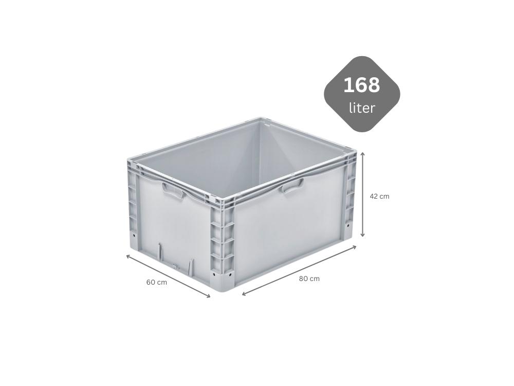 Euro-Norm Großbehälter | HxBxT 42x60x80cm | 168 Liter | Verstärkter Boden | Grau  | Eurobehälter, Transportbox, Transportbehälter, Stapelbehälter