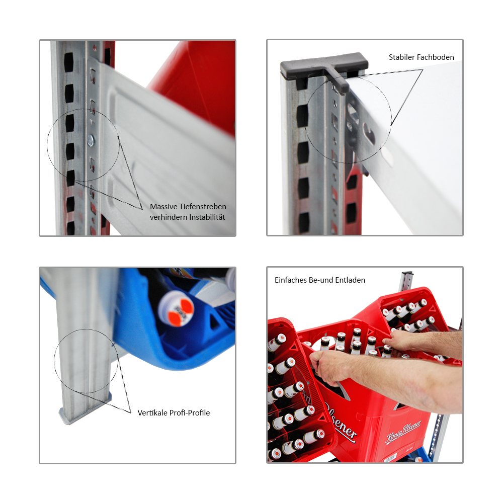 Getränkekisten- & Weinregal Chiemsee VINO Made in Germany | HxBxT 175x106x33,5cm | 6 Kisten auf 2 Ebenen + 38 Flaschen auf 2 Ebenen + Board | Lichtgrau